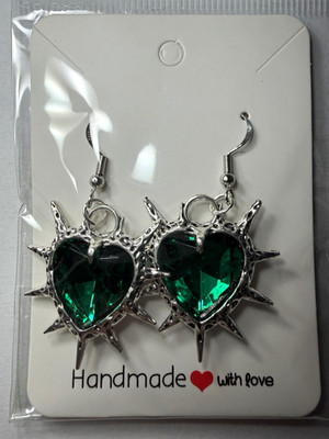 Handmade Herz Hängeohrringe Drop silberfarben/grün Silber 925 Haken
