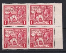 GB3412) GB 1925 Exhibition 1d Scarlet SG 432, right marginal block of 4