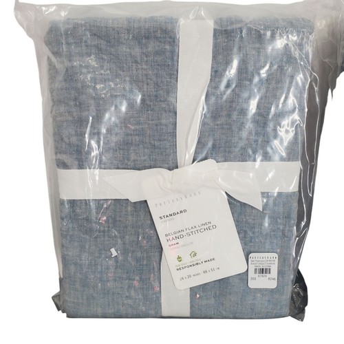 2 Pottery Barn Belgian Flax Linen Standard Sham Chambray Blue 26x20 New Set NWT - Picture 2 of 3
