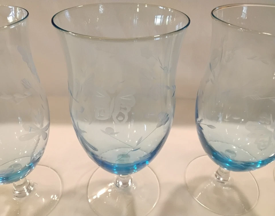 Set of 4 Lenox Crystal Butterfly Meadow Blue Glassware Iced Tea Goblets - Image 4 of 4