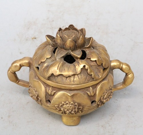 Chinese Fengshui Copper Ware Brass Lotus Incense Burner - Picture 4 of 6