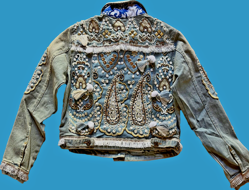 ANTICA SARTORIA 2024 BEAUTIFUL WHITE ECRU GOLD SILVER DENIM JACKET NWT - Picture 3 of 7