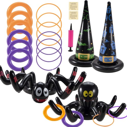 16pcs Halloween Ring Toss Game Inflatable Spiders Witch Hat Ring Toss Game Set