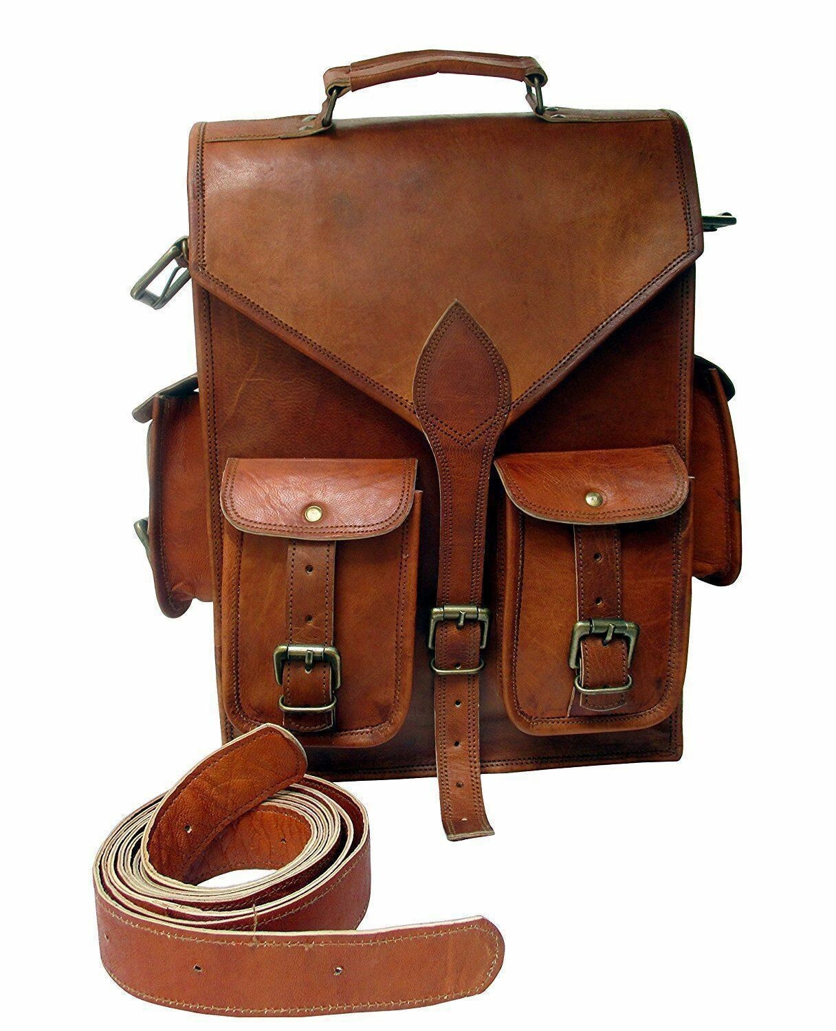 Mens Vintage Genuine Leather Satchel Laptop Backpack Rucksack Messenger Bag