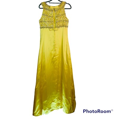 VINTAGE 60'S YELLOW BEADED SATIN FORMAL DRESS - SIZE S | eBay