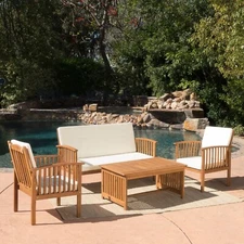 Acacia Wood Patio Conversation Set Outdoor Furniture Sectional Sofa Couch Table