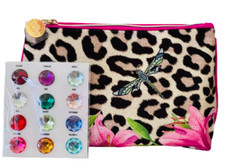 Estee Lauder Dragonfly Cosmetic Makeup Travel Bag Leopard Florals Print NEW