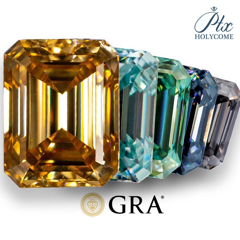 Step Cut Moissanite Natural Multi Color VVS1 Emerald Cut Loose