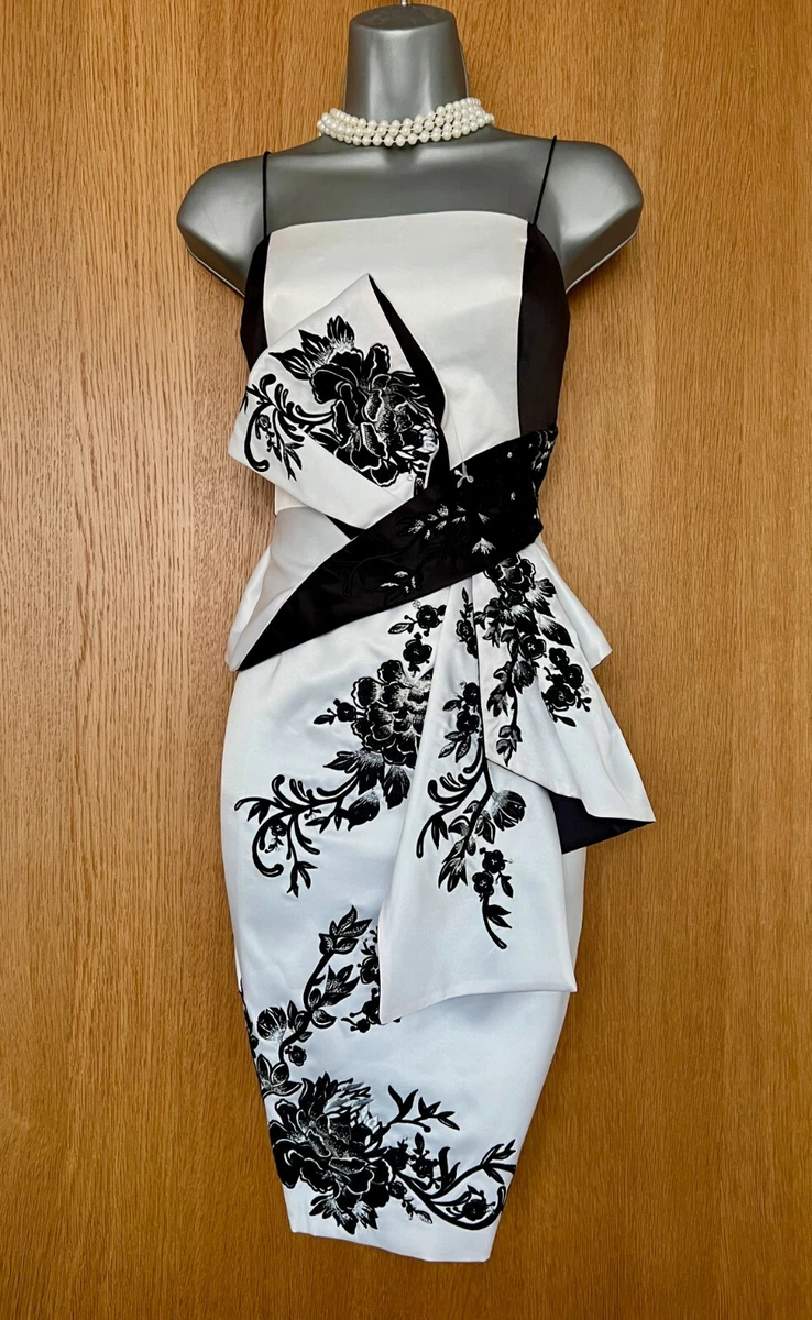 Karen Millen UK10 Embroidered Satin GEISHA Style Strapless
