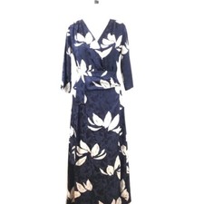 Warm Ny Wrap Dress 0 Blue Ivory Floral Print V Neck 100% Silk Midi Women’s
