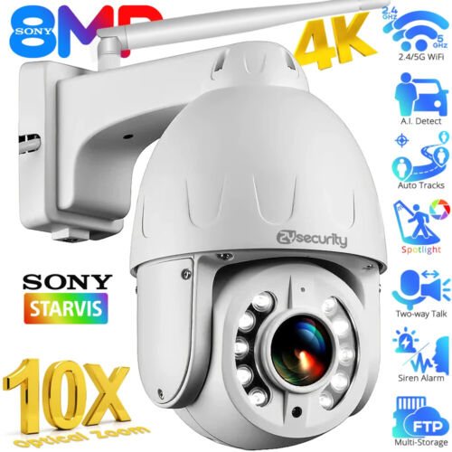 8MP 4K IP Camera 5X/10X Optical Zoom Outdoor Wifi Surveillance PTZ Auto Tracking