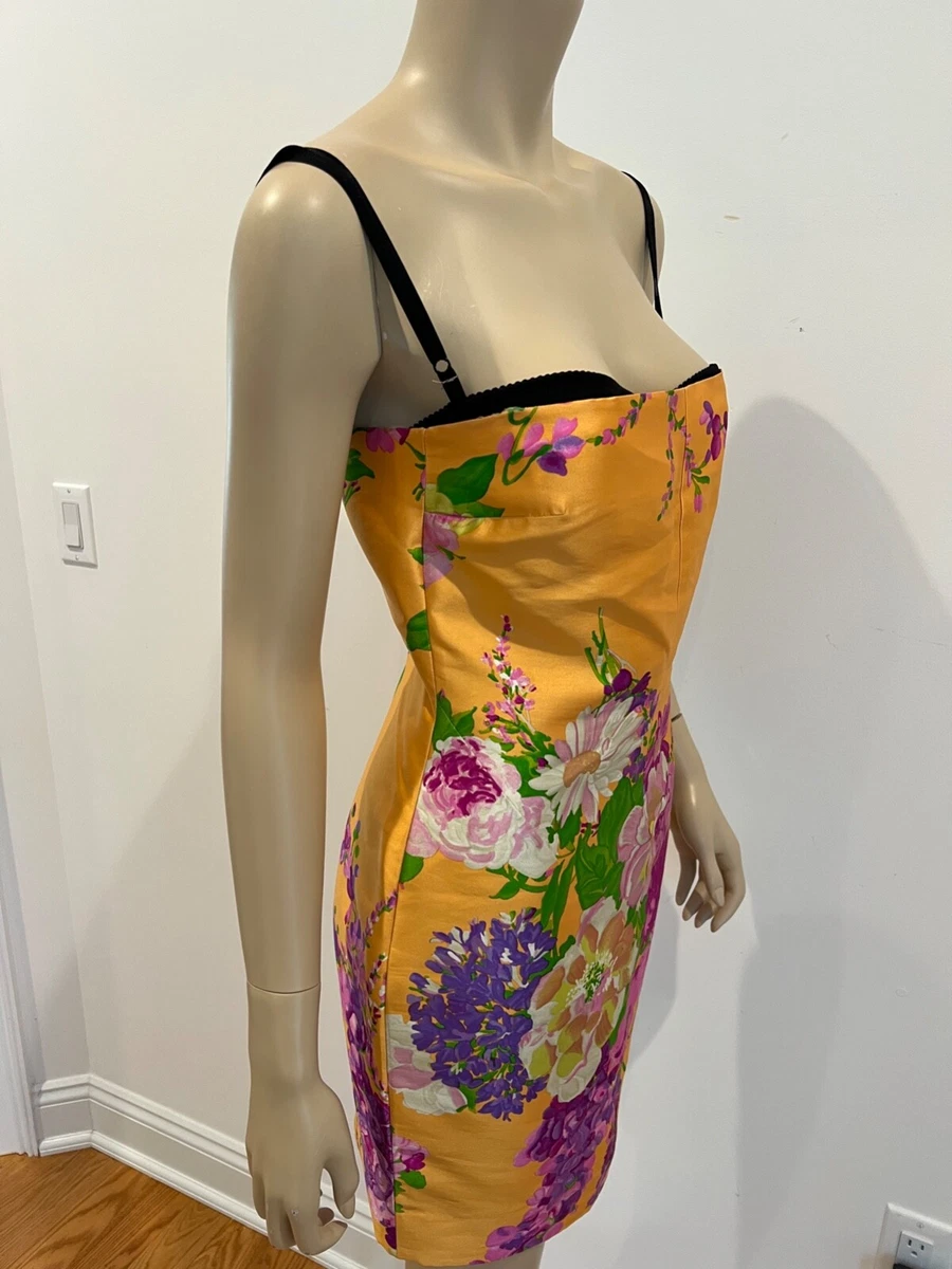 DOLCE &GABBANA VINTAGE BUILT-IN BRA FLORAL SILK DRESS US4-US6