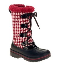 NEW Ozark Trail Houndstooth Red Black Faux Fur Trim Winter Boots Youth Girl 12 5