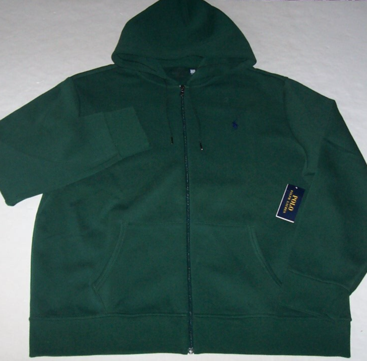 Polo Ralph Lauren nuova con etichette verde pino doppia maglia full zip felpa con cappuccio uomo 2XB NAVY PONY
