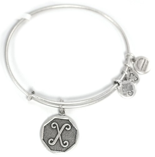 Alex und Ani NEU Monogramm Initiale X Armreif Armband & Pflegekarte Rafaelian Silber - Bild 2 von 2