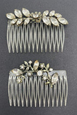 Vintage Ben Hur Clear Hair Combs Silver Metal Clear Rhinestones 1950s Set Of 2