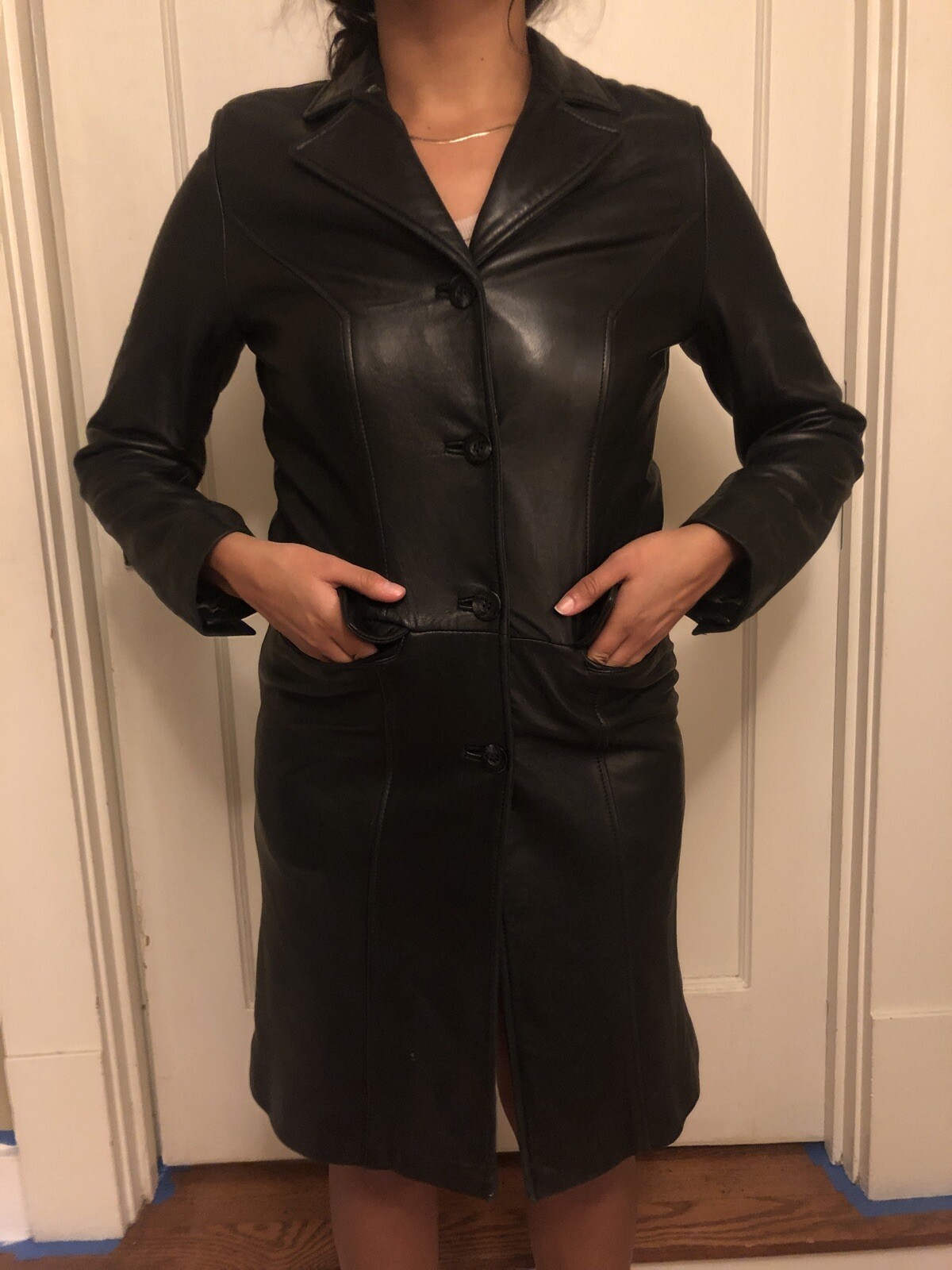 LEATHER Knee Length Coat By REACTION Cole Bla… Gem