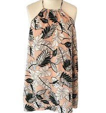 Summer Floral Open Back Tunic / Mini Dress PLT Size 14 Halterneck Blush Tropical