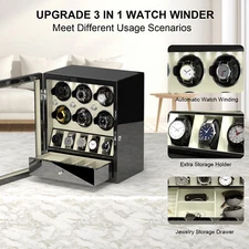 Watch Winder For Automatic 6 Watches With 5 Watches Storage Jewelry Box Compact