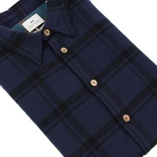 PS PAUL SMITH Mens Navy PLAID Tailored Fit Cotton Flannel Shirt XS NWT