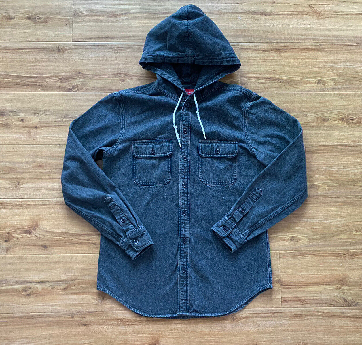 Supreme Hooded Denim Shirt Black FW12 Size Medium Men's