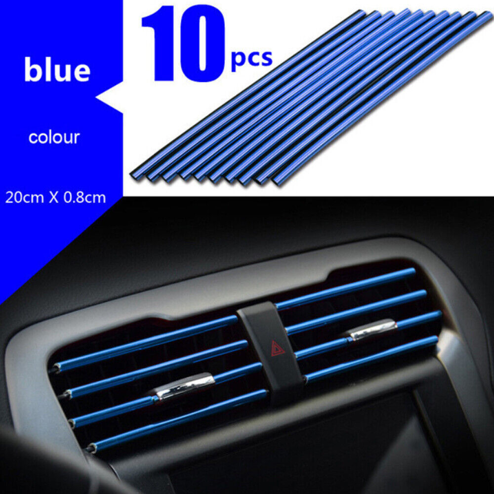10pcs Blue AC Vent Trim Strips 20CM Car Interior Decor Accessories