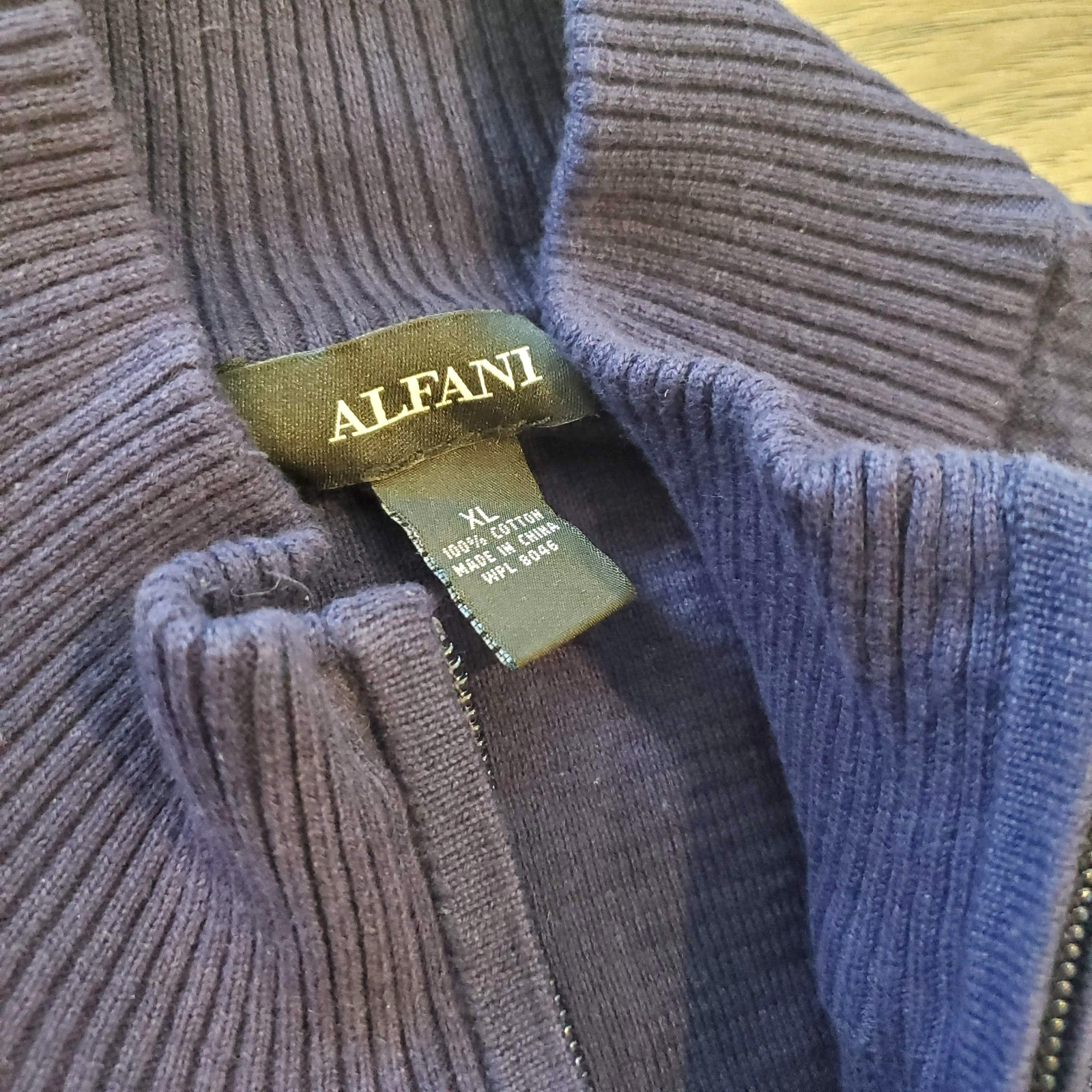 Alfani Men's Size XL Full Zip Ribbed Sweater Cardigan Jacket Navy 100percent Cotton image 3