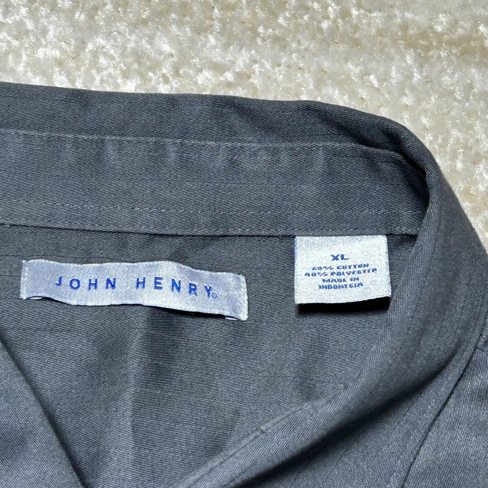 John Henry Mens XL Black Button Down Dress Shirt  Cotton Blend Long Sleeve - Image 3 of 4