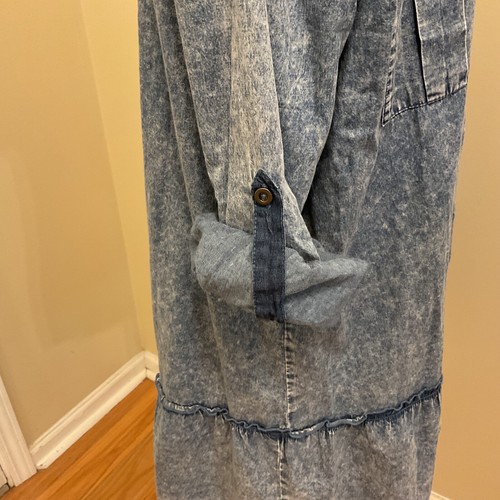 Zenana Blu Denim Chambray Tunica Top Camicia Lunga Blusa Invecchiato Donna 1X - Foto 5 di 9
