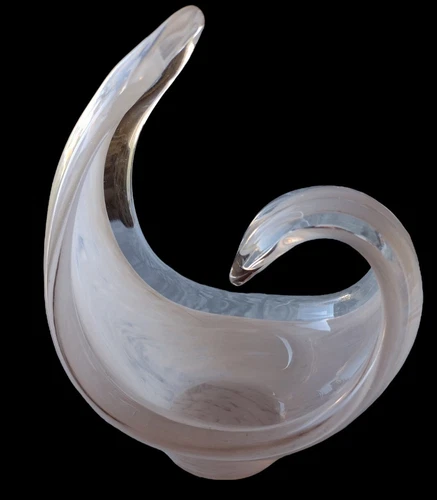 Vintage Murano Style Wave Dish Candy Trinket Decorative Delicate Infused Peach