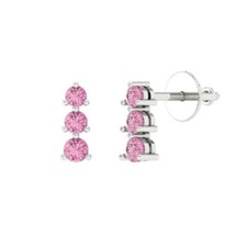Pink Zirconia Stud Earrings for Women, Screw back 0.42 cttw, 2.9mm, Round-Cut 