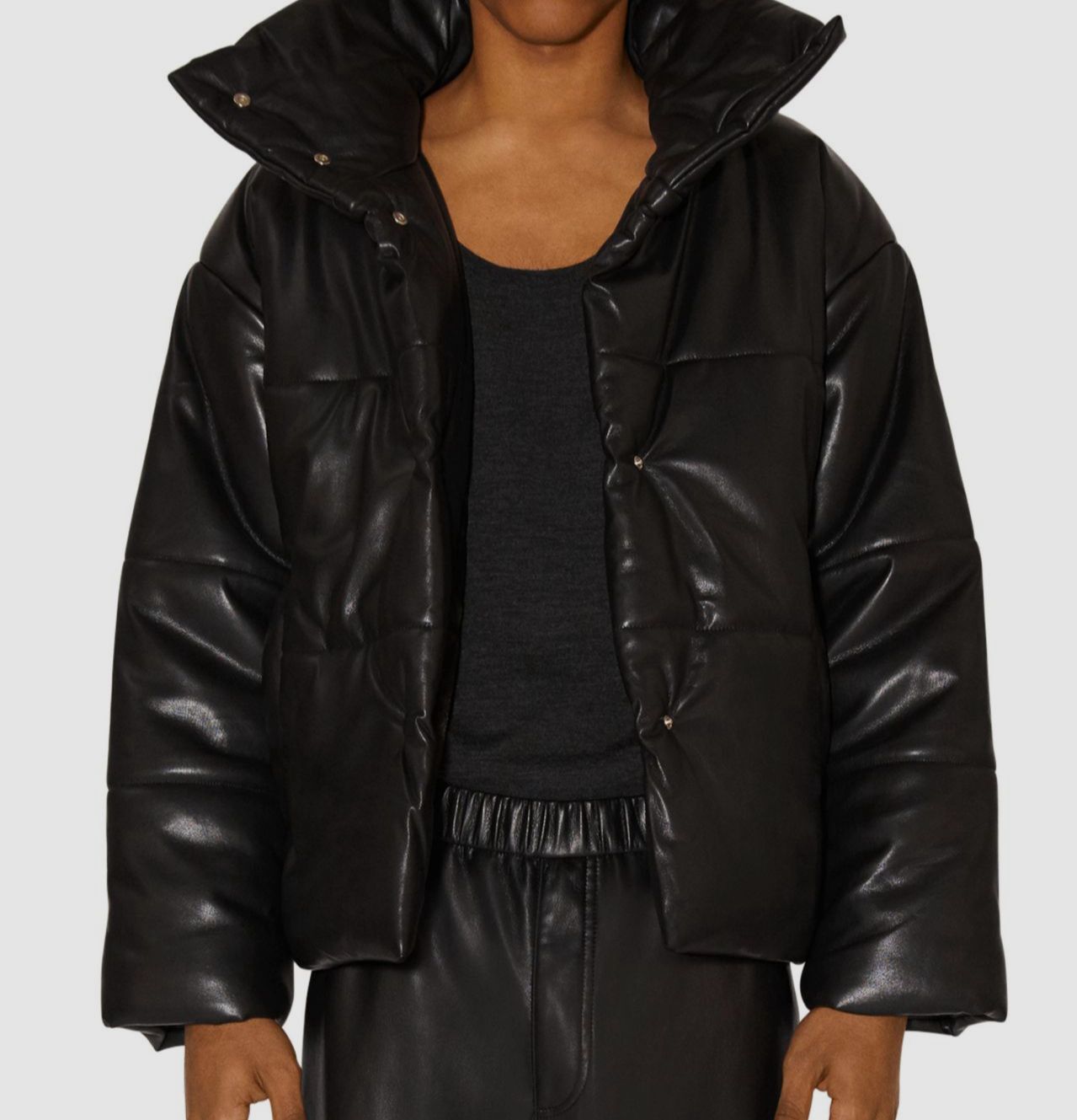 Faux Leather Hooded Puffer Jacket