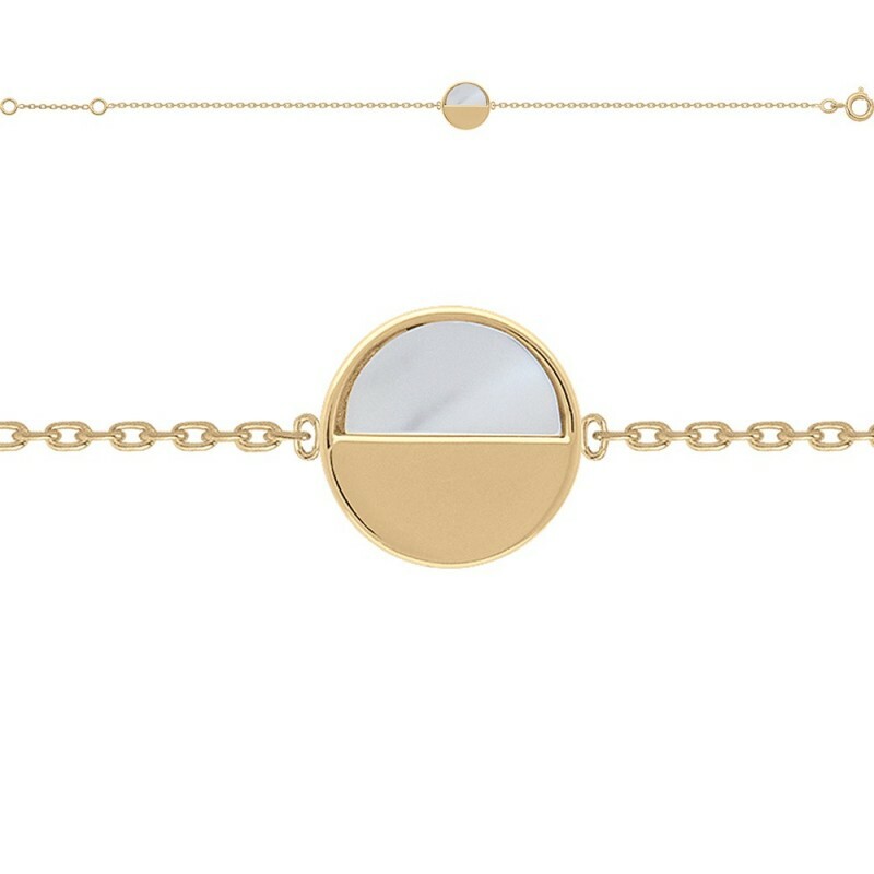 Bracelet en plaqué or 750/000 et nacre blanche véritable 18cm