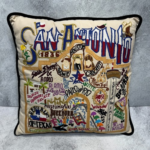 Catstudio San Antonio Texas Hand-Embroidered Decorative Pillow 2004 USA