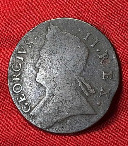 1751 Crude George II Simian Non-Regal Colonial Rare Halfpenny US Strong J For 1 - Picture 9 of 9