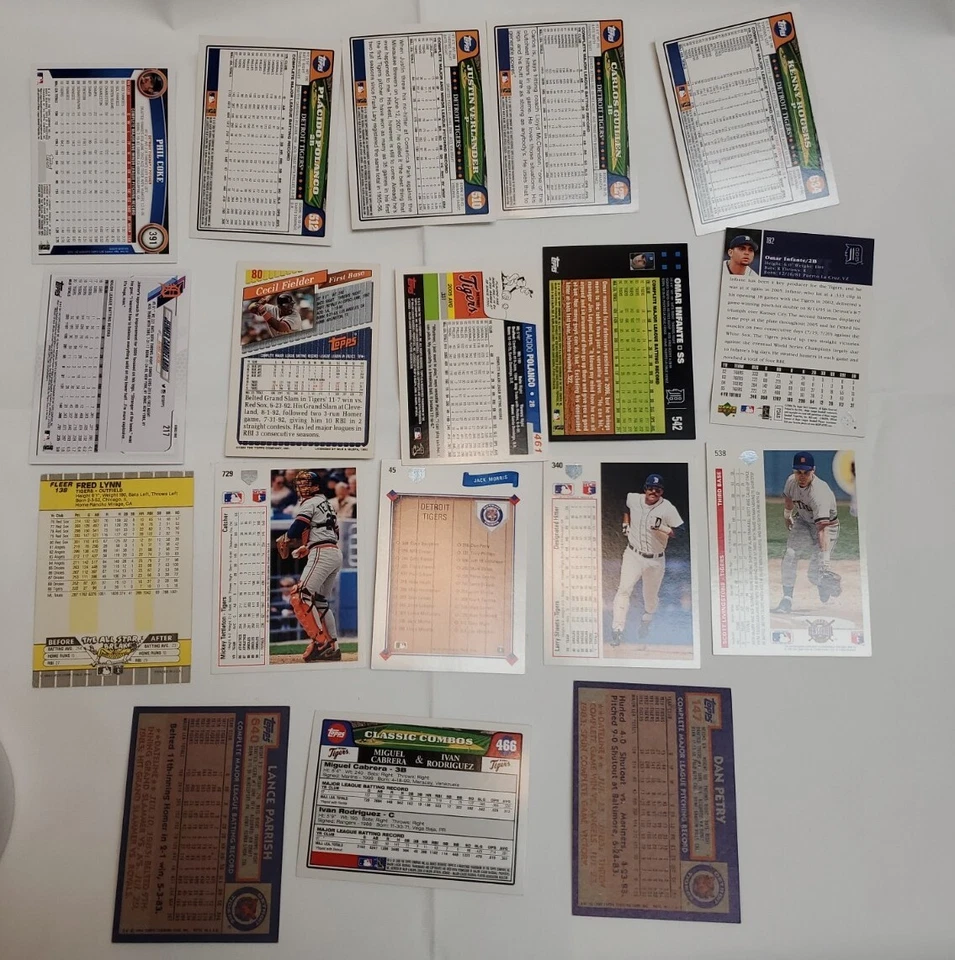 Lote De 18 Tarjetas Coleccionables Detroit Tigers Coleccionables Surtidas 1984-2021 Muy Buenas Foto 2 de 4