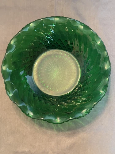 Vintage Emerald Green Anchor Hawking Glass Salad Bowl