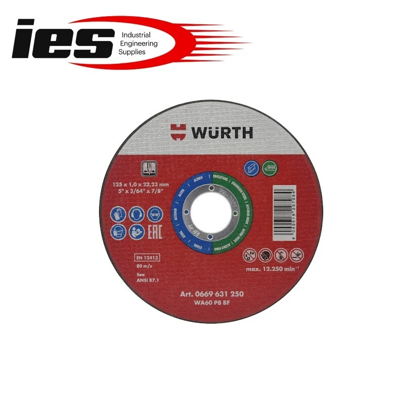 Wurth steel and Stainless Steel Cutting Disc Pack Of 10. 115x1,0x22,23