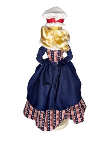 OOAK Fashion Doll wearing Mob Cap Colonial Patriotic Dress 4th of July Decor - Picture 4 of 12