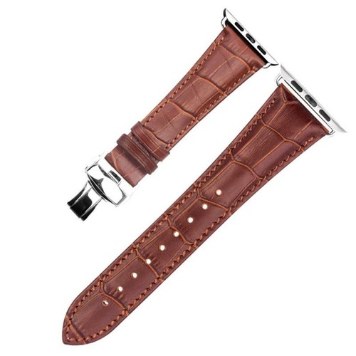 Armband für Apple Watch 42/44/45mm Leder Band Ultra 2/Ultra/10/9/8//7/6/SE Braun - Afbeelding 4 van 5