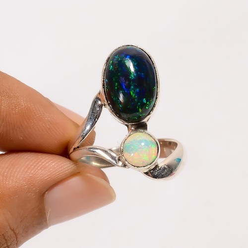 Anello con pietre preziose opale etiope, argento sterling 925, opale appariscente, argento classico - Foto 2 di 3