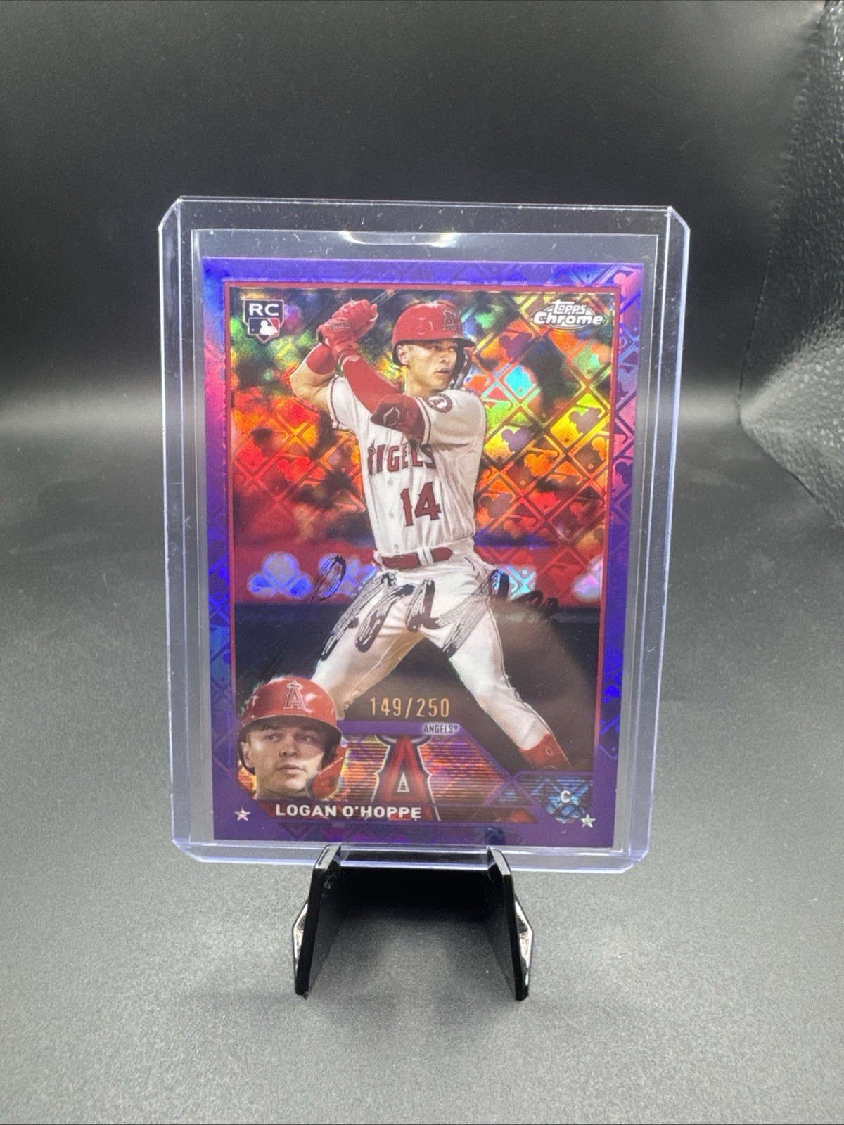 Logan O'Hoppe 2023 Topps Chrome Purple Logofractor RC /250 #188 Angels