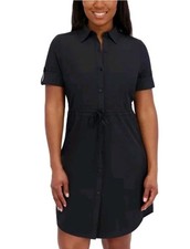 Halston Shirt Dress Black Drawcord Waist Short Sleeve Women’s Size Large