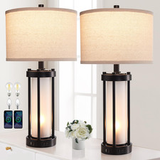 Roria Set Of 2 Modern Table Lamps For Living Room 2 Usb Ports White Frosted