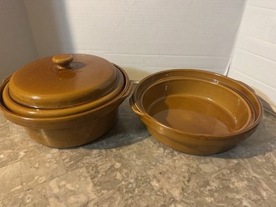 Vtg Rival Naturelles Brown Glaze Stoneware Crock Pots Bakeware 2.5 & 3.5 Quart
