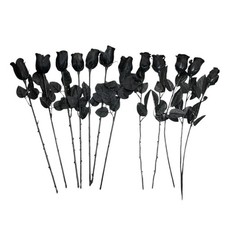 12 Artificial Black Rose Buds Long Stem Flowers - 7 with Purple Accent  5 Solid