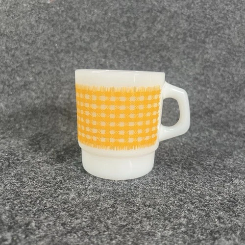 Vintage Fire King Anchor Hocking Mug Goldenrod/Yellow Gingham Cup Oven Proof