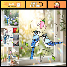 Stained Glass Blue Jay Suncatcher - Handmade Window Ornament for Bird Lovers, Gi