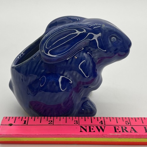 Blue Ceramic Bunny Rabbit Planter Pot With Drainage Hole 4”H 3.5”W 5”L - Picture 9 of 10