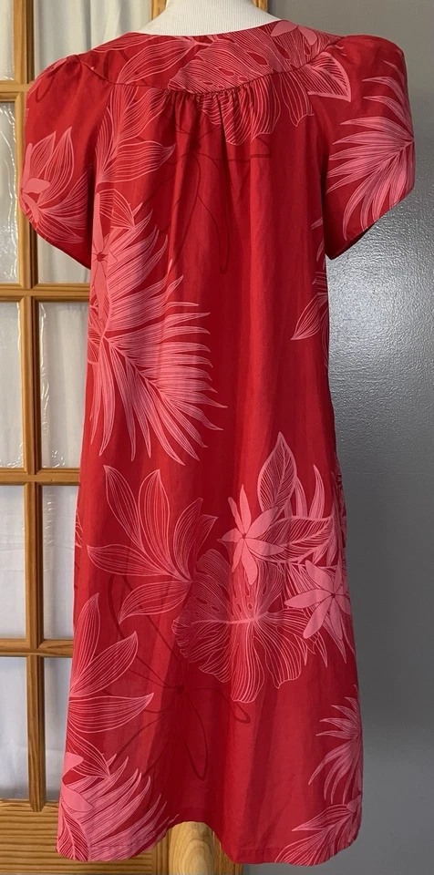 Vestido de Casa Floral Hawaiano De Colección Talla S Rojo Manga Tulipán Tropical Playa Aloha Boho Foto 4 de 4